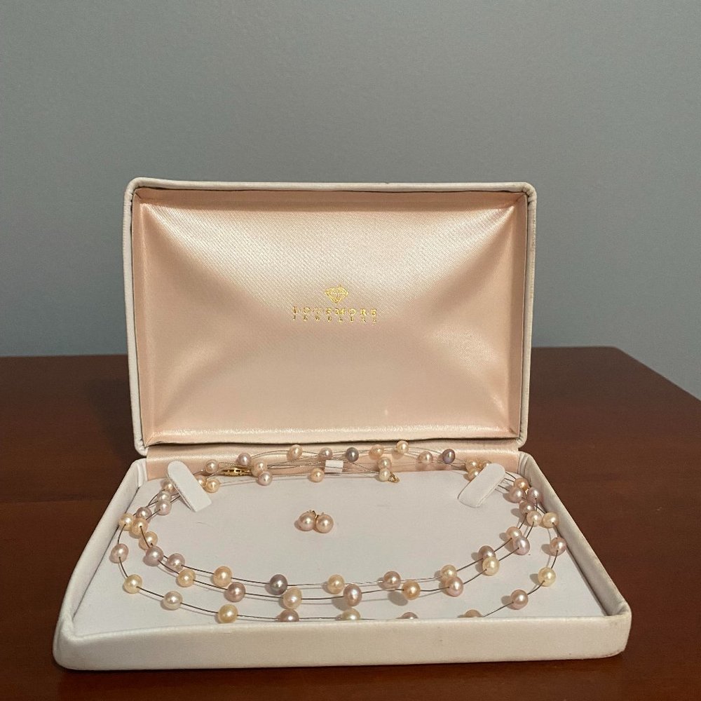 Women's Cultured Baby Pearl Necklace Peach and Light Mauve 3.5 mm.